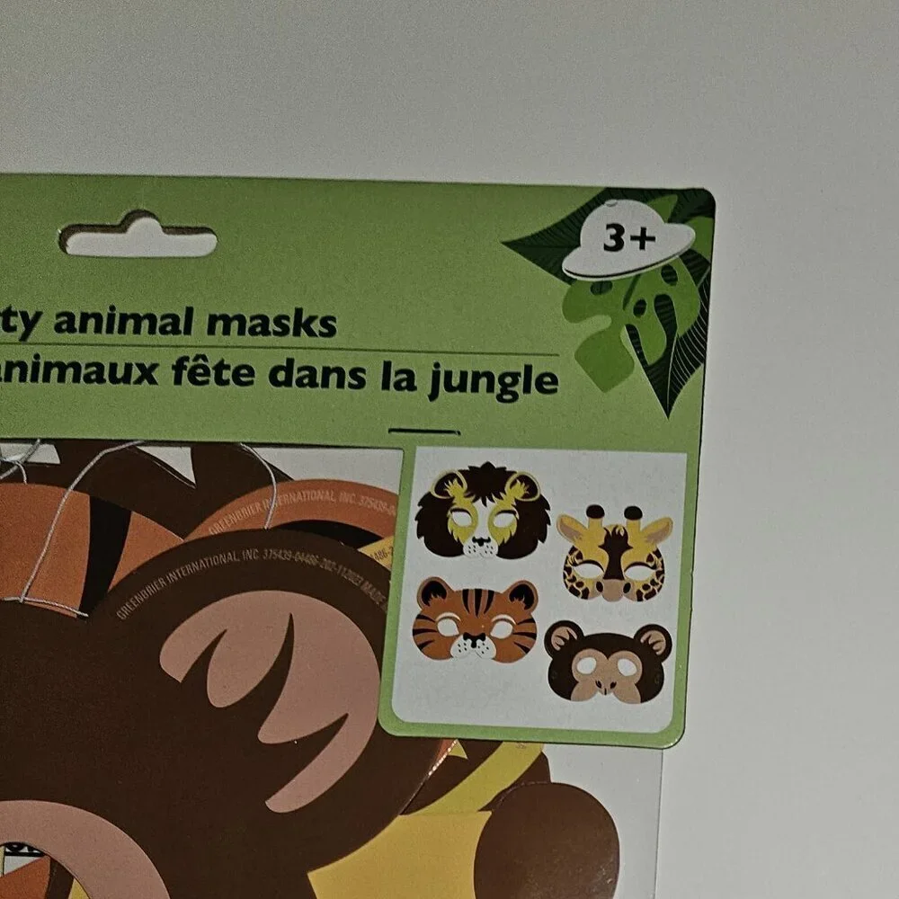 NEW 5 Pk Jungle Animal Paper Masks Lot Birthday Party Monkey Tiger Giraffe Lion